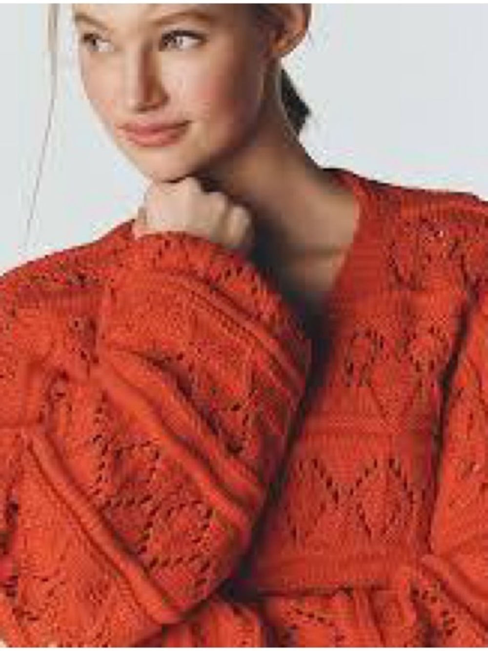 Mauve Chunky Open-Knit Cardigan Sweater in Orange